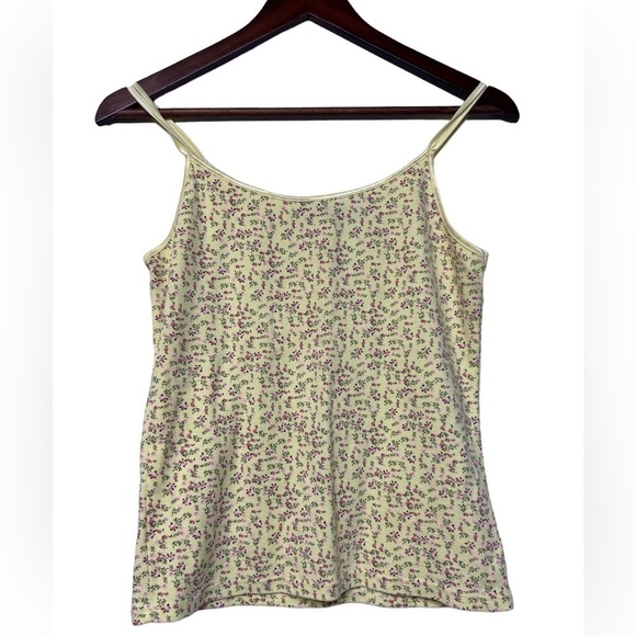 VTG Y2K Montan Blues Top blouse L Ditsy Floral Tank Yellow multicolor Baby Doll - Picture 1 of 9